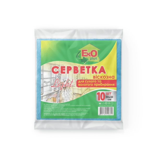 Серветки віскозні 10шт ТМ EKO+ 30*30